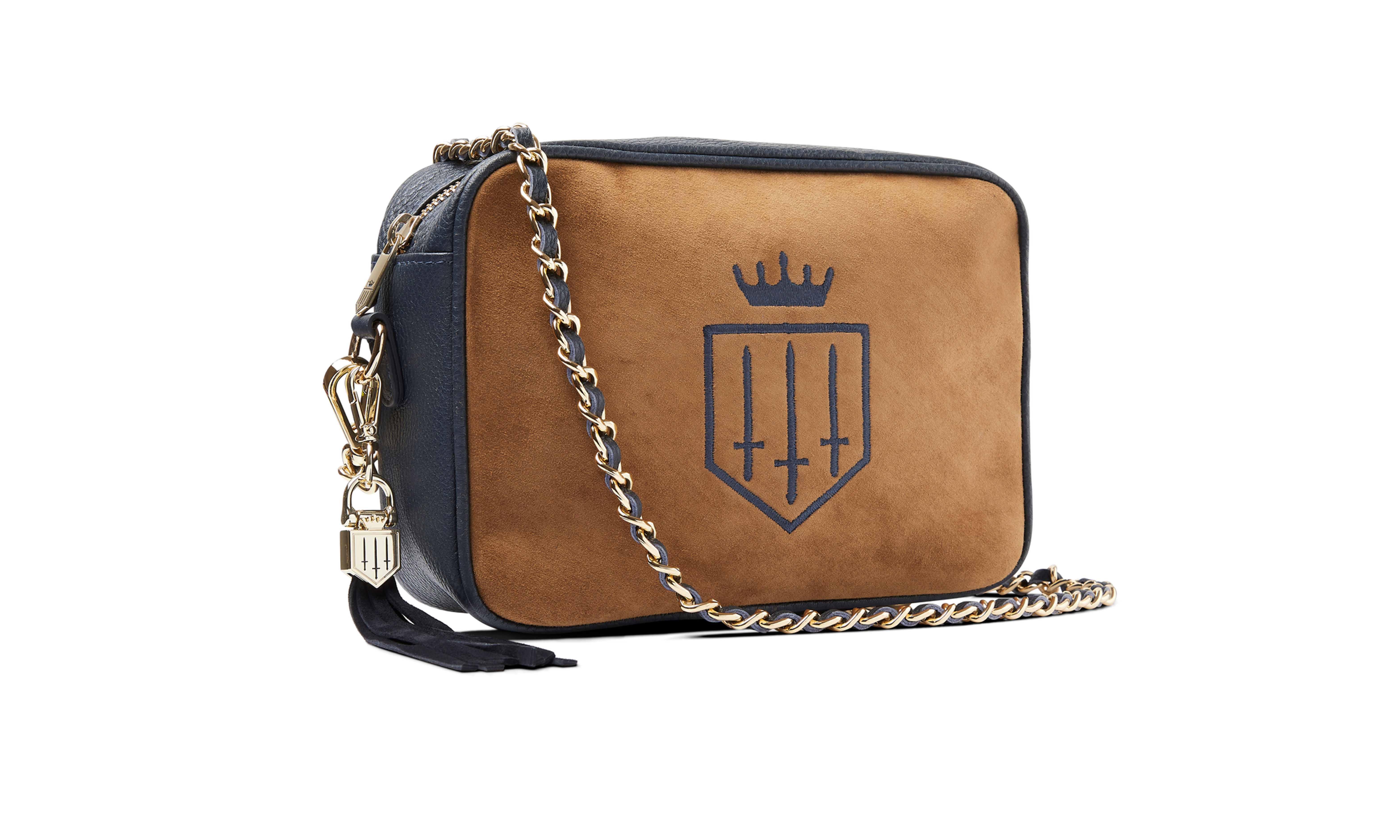 The Finsbury Suede Cross Body Bag (Tan & Navy)