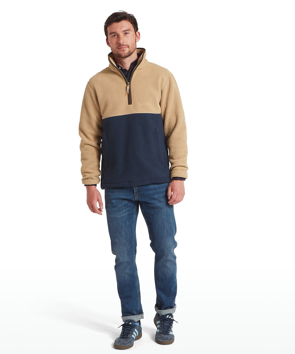 Thumbnail: Berkeley Retro ¼” Fleece Jacket (True Navy/Tan)