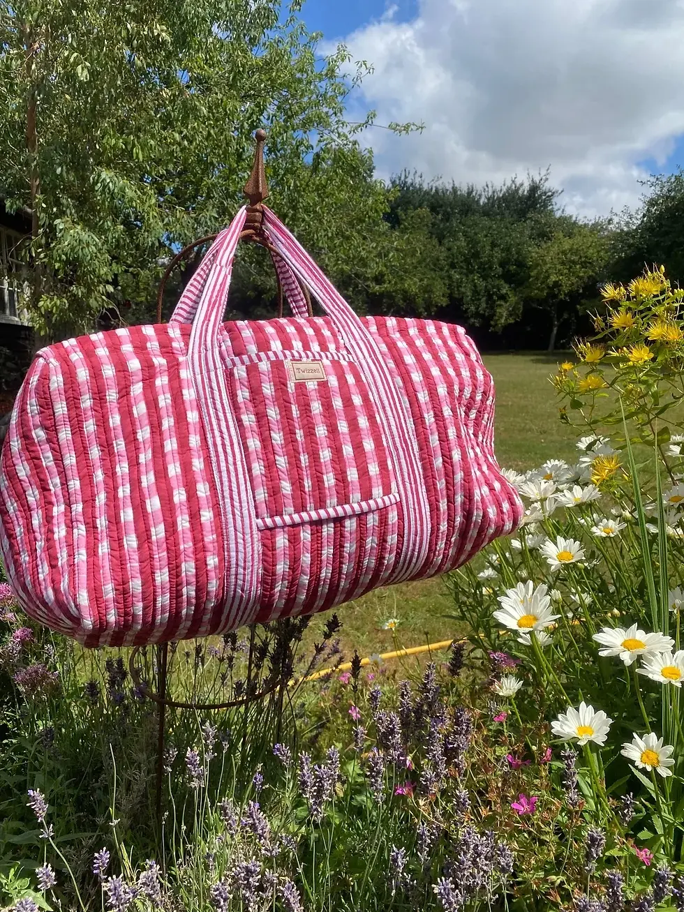 Thumbnail: Indian Block Print Weekend Bag - Red and Pink Gingham
