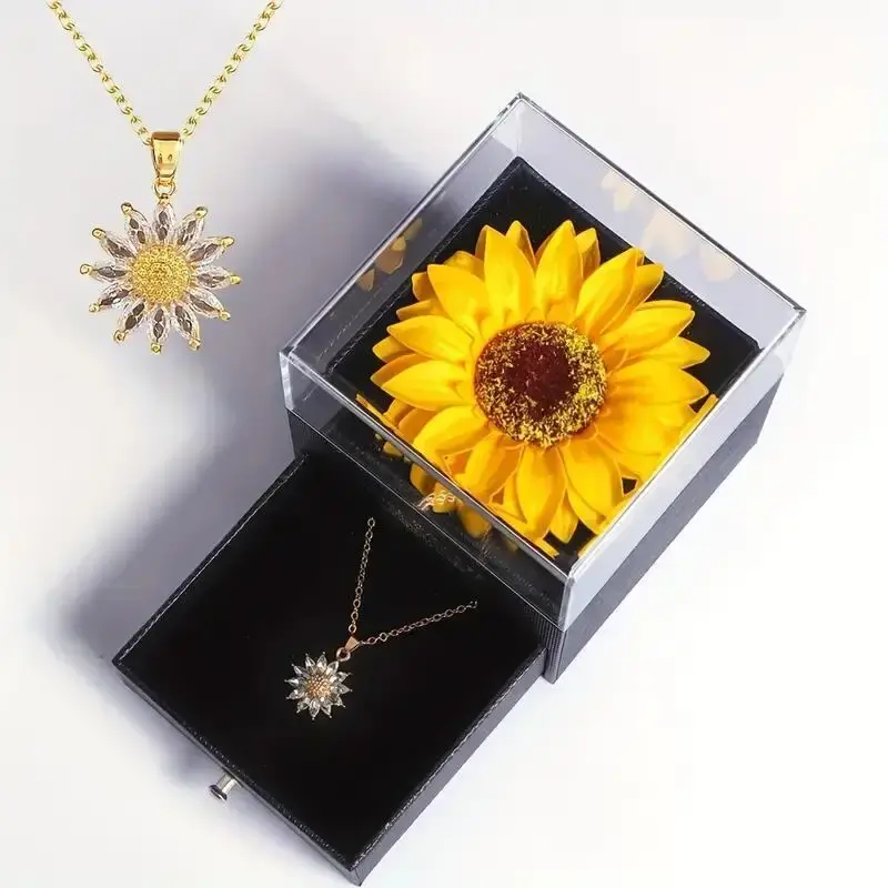Thumbnail: Jardme Stainless Steel Sunflower Necklace with Gift Box For Women Daisy Pendant 