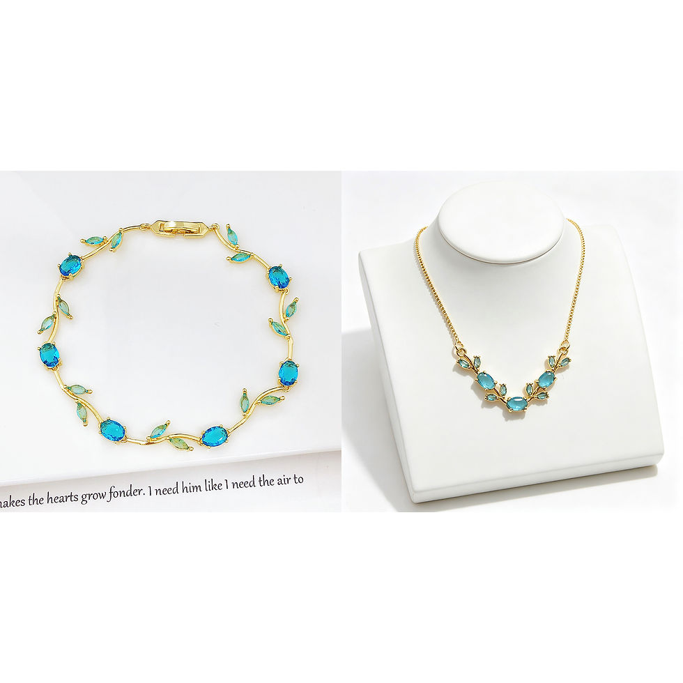 Thumbnail: Trendy Charm Crystal Leaf Vine Flower Rhinestone Bracelet Necklace Jewelry Sets 