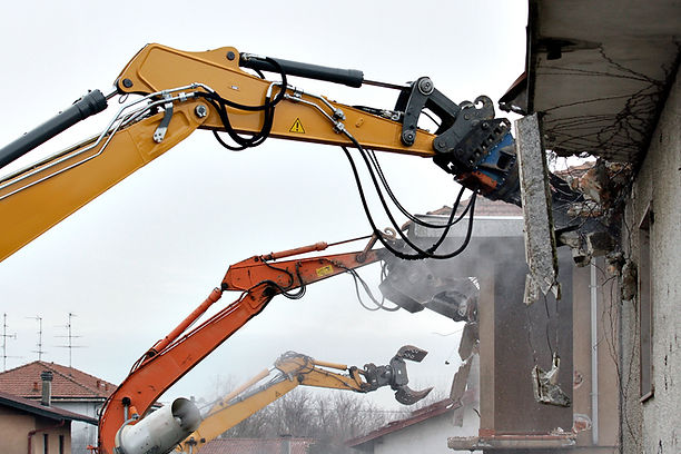 tractor destroying building