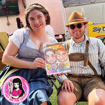 Colorful caricature drawn for couple at Oktoberfest fair in New Orleans, LA.