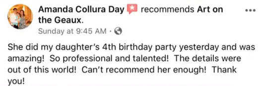 Five star customer review for face painting services in New Orleans Louisiana