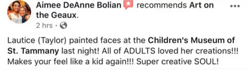Five star customer review for face painting services in New Orleans Louisiana