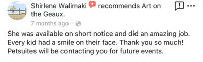 Five star customer review for face painting services in New Orleans Louisiana