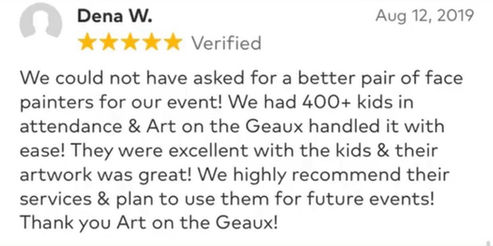 Five star customer review for face painting services in New Orleans Louisiana