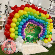 Rainbow balloon arch for corporate event in Mandeville, LA.