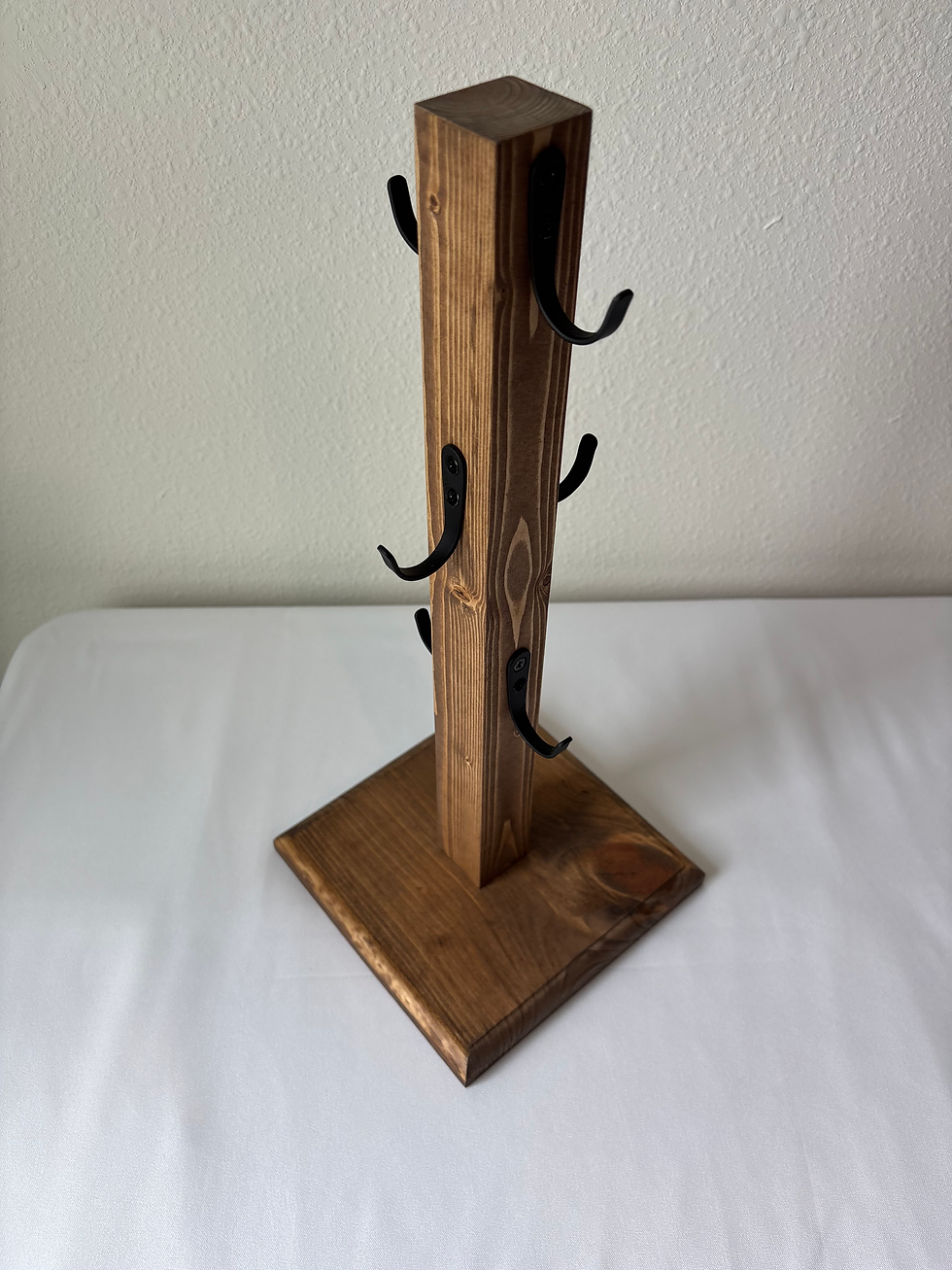 Thumbnail: Handmade Wooden Mug Tree w/ Black Metal Hooks | Multiple Stain Options | 16.75"