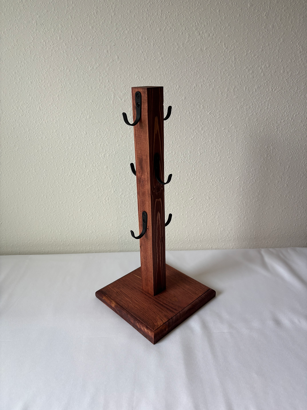 Thumbnail: Handmade Wooden Mug Tree w/ Black Metal Hooks | Multiple Stain Options | 16.75"