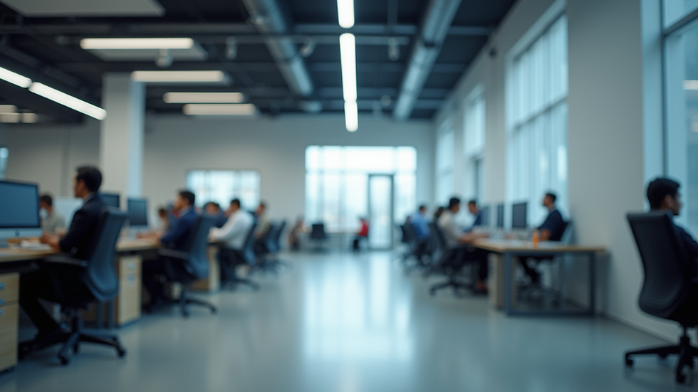 Eye-level view of a modern office space with AI technology integration