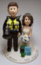 Wedding Cake Topper with Policeman Groom and School Teacher Bride