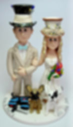 Wedding Cake Topper with Alice in Wonderland Theme and French Bull Dogs