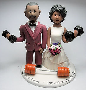 Wedding Cake Topper with Black Couple Weight-Lifting