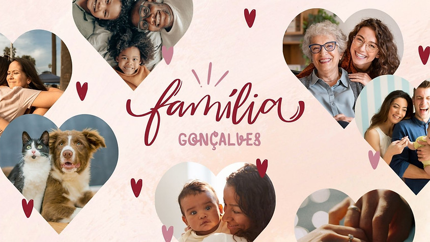 Caneca panorâmica fotos de família sobrenome corações delicado rosa .jpg