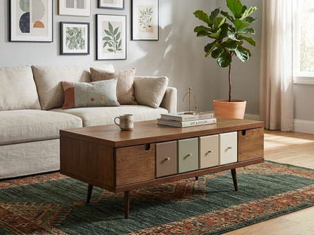 Tip Memilih Retro Mid-Century Coffee Table With Multi-Color Drawers (Meja Kopi Kayu Gaya Retro Berserta Laci Pelbagai Warna)