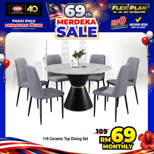 Gaya Moden & Elegan: Set Meja Makan Ceramic Top 1+6 Sempena 69th Merdeka Sale!