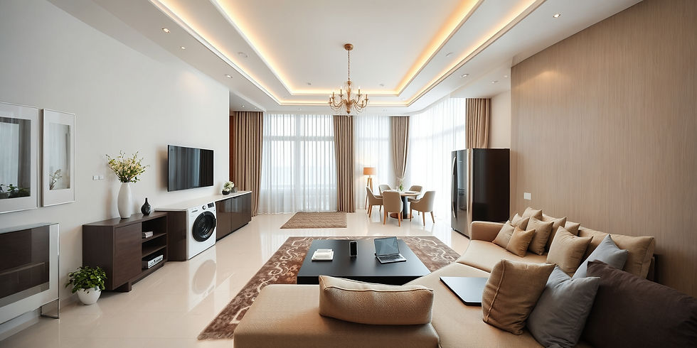 A luxurious, high-class minimal mansion interior, spacious and modern. Showcase a sofa set