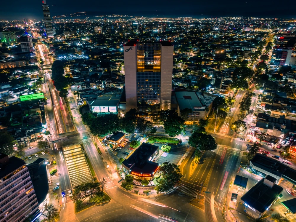 Aerial view of American Neighborhood (Colonia Americana) at night.