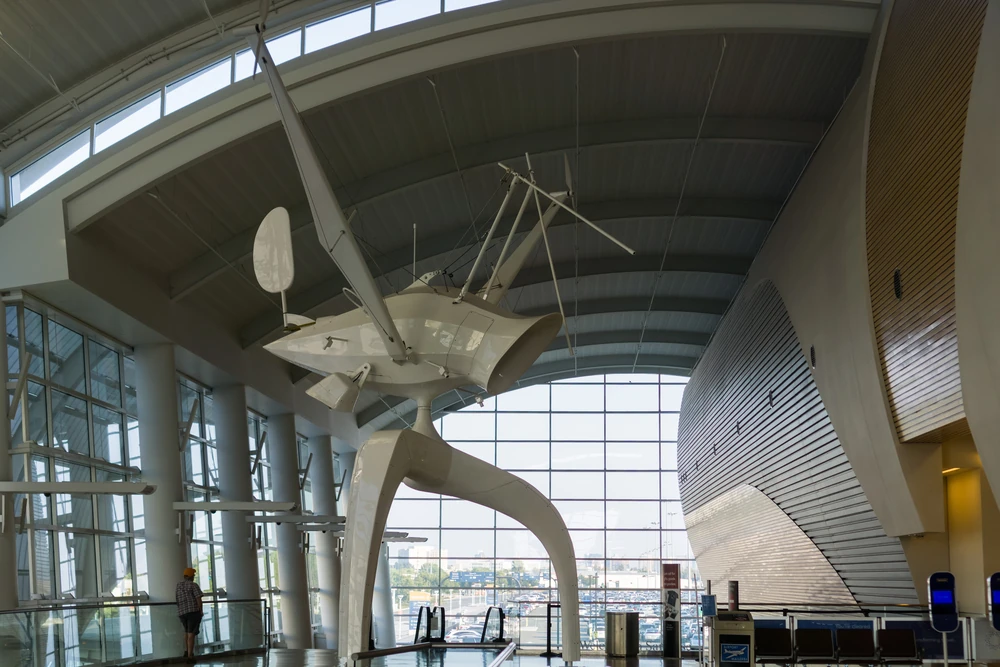 Modern art on display inside Norman Y. Mineta San Jose International Airport.