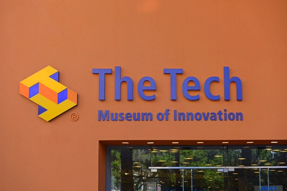 Entrance sign of The Tech Museum of Innovation in San Jose.