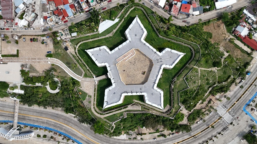 Aerial view of Fort of San Diego in Acapulco city.
