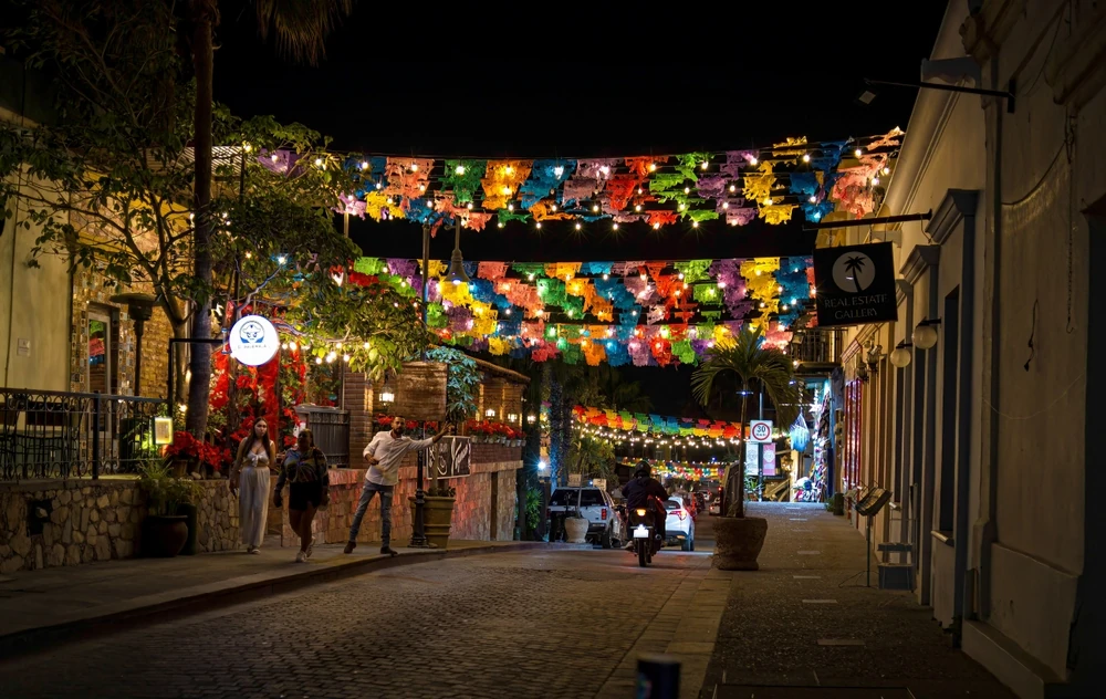 Nighttime in the streets of San Jose del Cabo’s historic downtown.