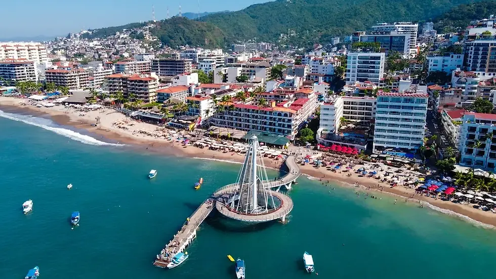 Aerial view of Puerto Vallarta coastline and pier showing where is Puerto Vallarta located
