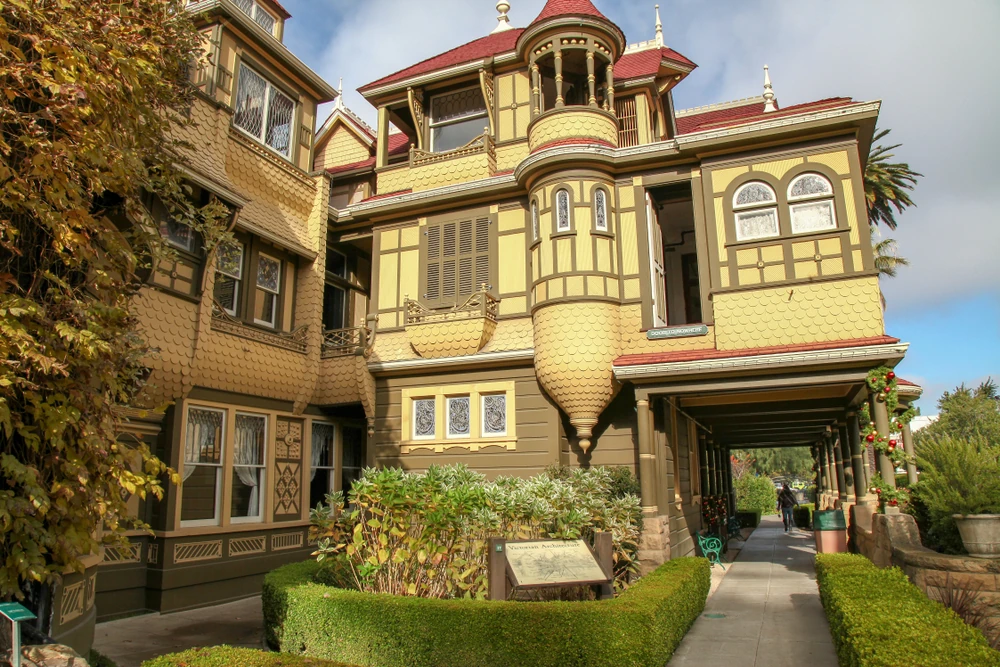 Exterior facade of Winchester Mystery House in San Jose.