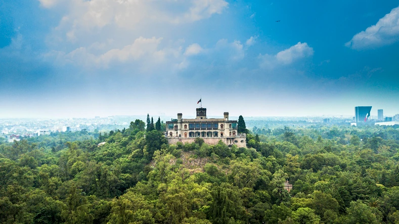 Aerial view of Chapultepec park and castle.