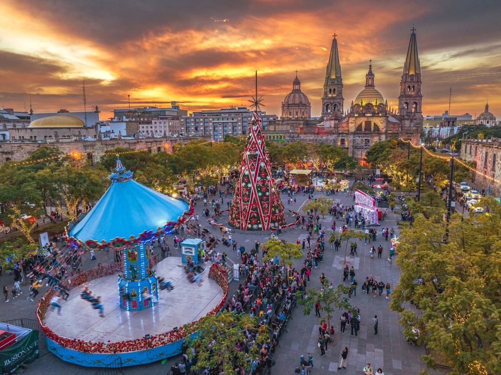 Aerial view of Christmas celebrations at Zapopán.