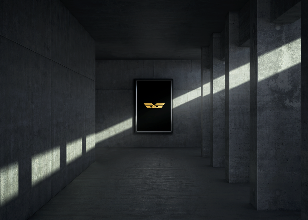 Modern corporate brand identity design in concrete room.
