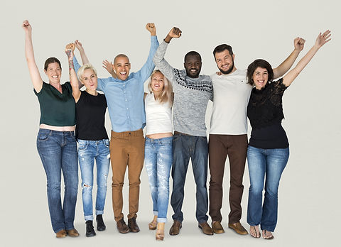 Happiness group of people huddle and arm