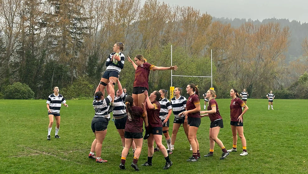 The annual Women's Rugby game against Selwyn College, with Knox winning the lineout.