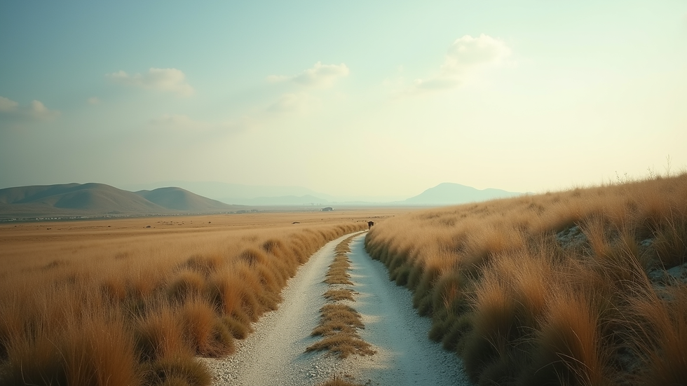 Eye-level view of a serene landscape with a winding path