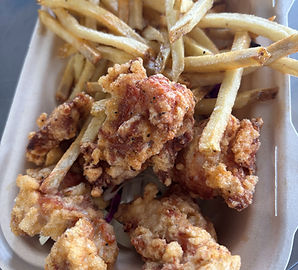 Crispy chicken served with seasoned fries from Shockwave Food Truck in Santa Cruz County