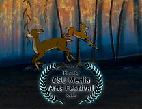 Art shows two deer in a forest with autumn leaves and text: "Finalist CSU Media Arts Festival 2019"
