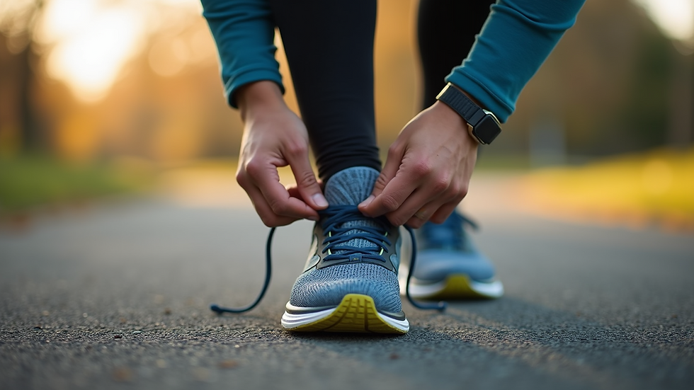 Close-up view of a person tying running shoes outdoors