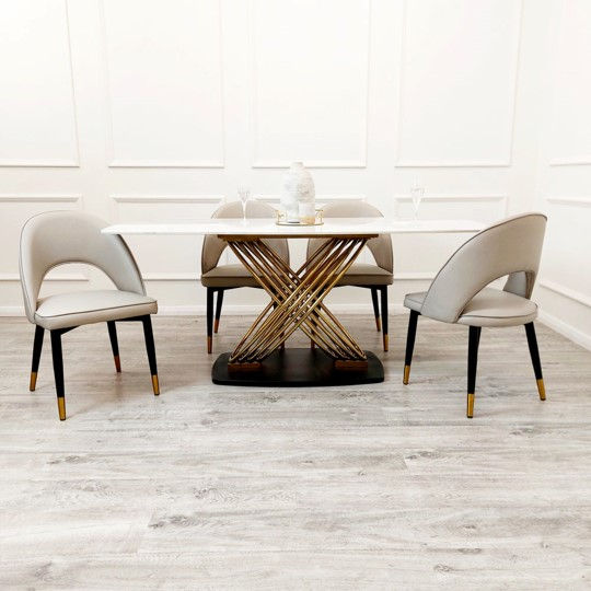 Thumbnail: Stylish luxurious dining tables, comfortable dining tables,  white and gold  stone dining table, Furniture store, Leeds