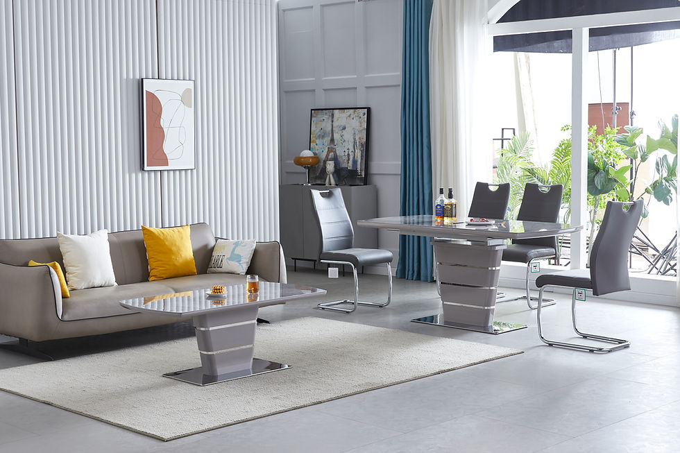 Thumbnail: Grey stone,marble extendable dining, chrome legs, luxury modern affordable dining table in Furniture store, Armley, Leeds