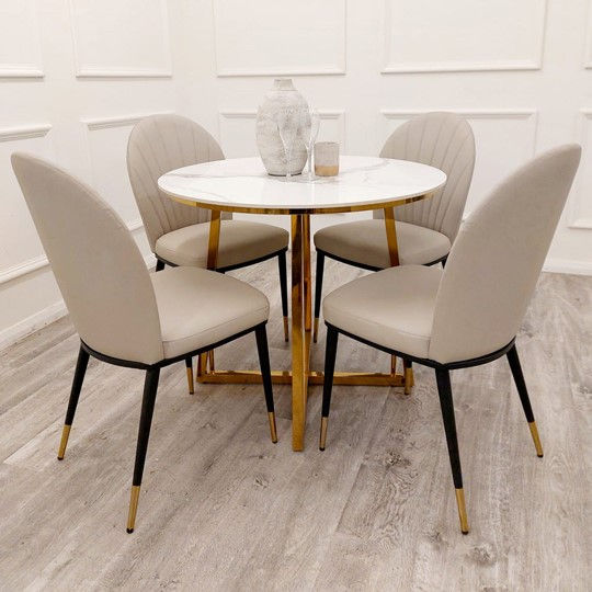 Thumbnail: Stylish luxurious oval dining tables, comfortable dining tables,  white and gold round dining table, Furniture store, Leeds