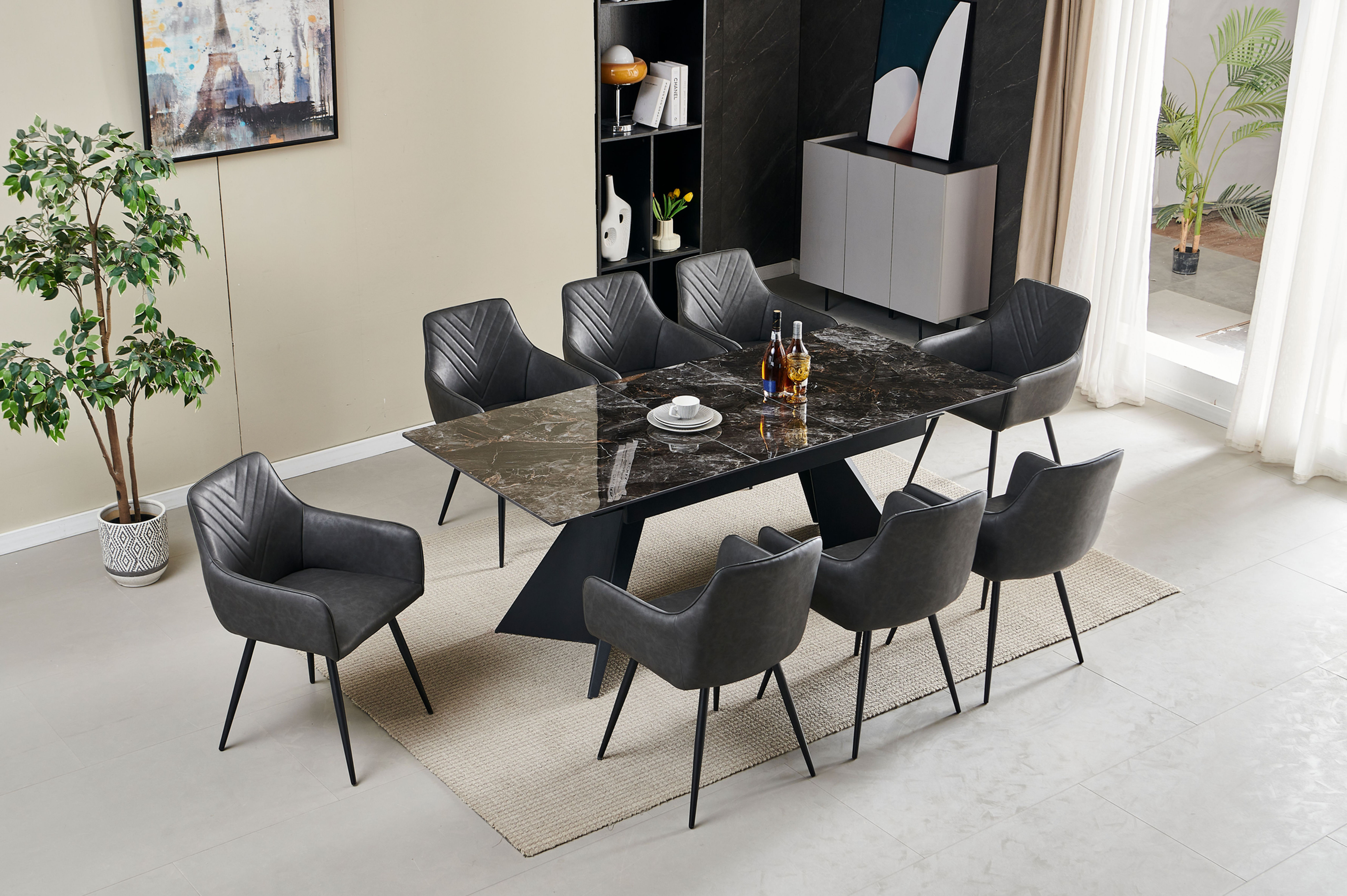 Chicago large extendable table, black stone table, modern dining, affordable dining set, furniture store, Armley, Leeds