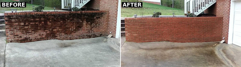 Brick retaining wall pressure washing before and after near Ooltewah TN