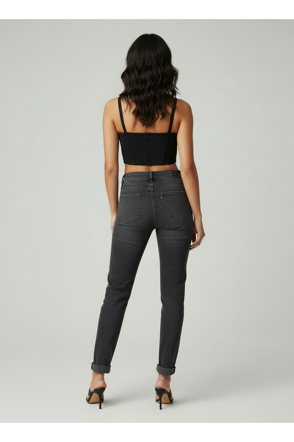 Küçük resim: Kadın Slim Tapered Fit Designer Selvedge Denim Siyah Kot Pantolon