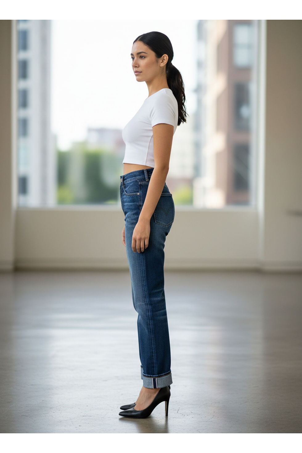 Küçük resim: Kadın Straight Fit Designer Selvedge Denim Kot Pantolon