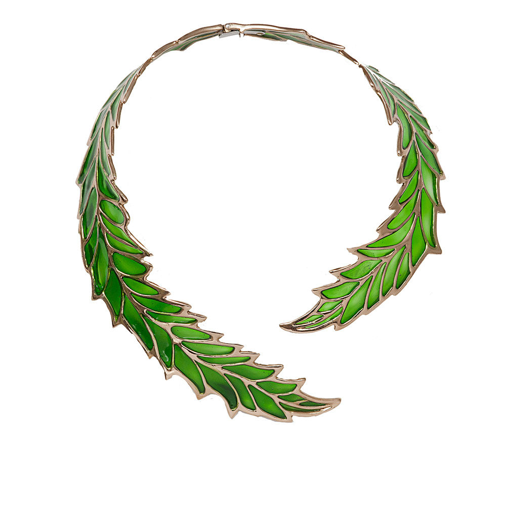 Brass open work big leaf with enamel G.P