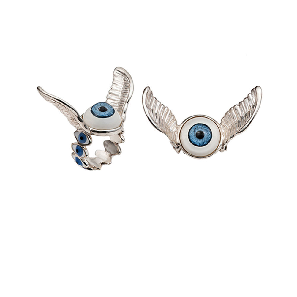 Silver ring with wings and blue eye
