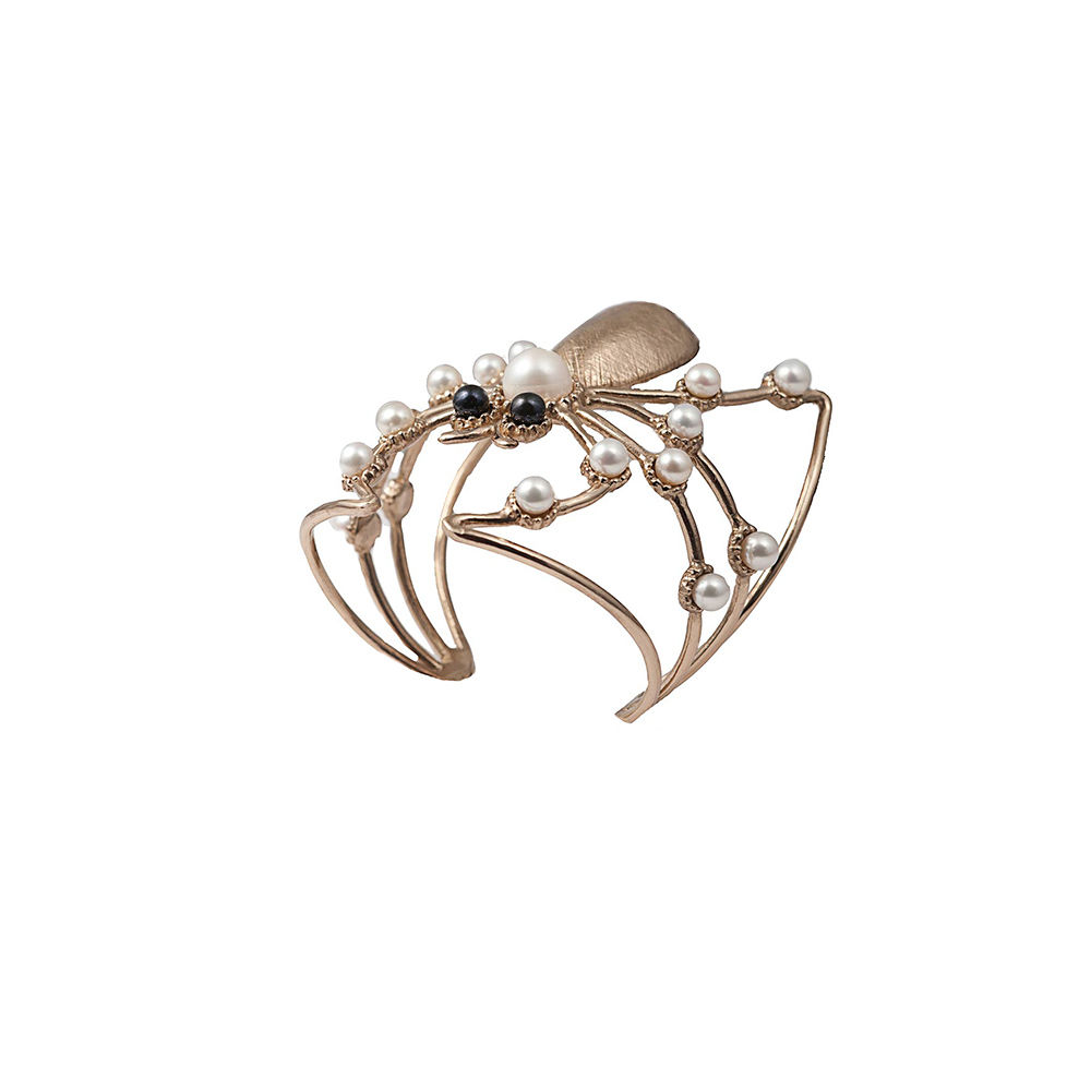 Spider cuff bracelet with white and black pearls G.P