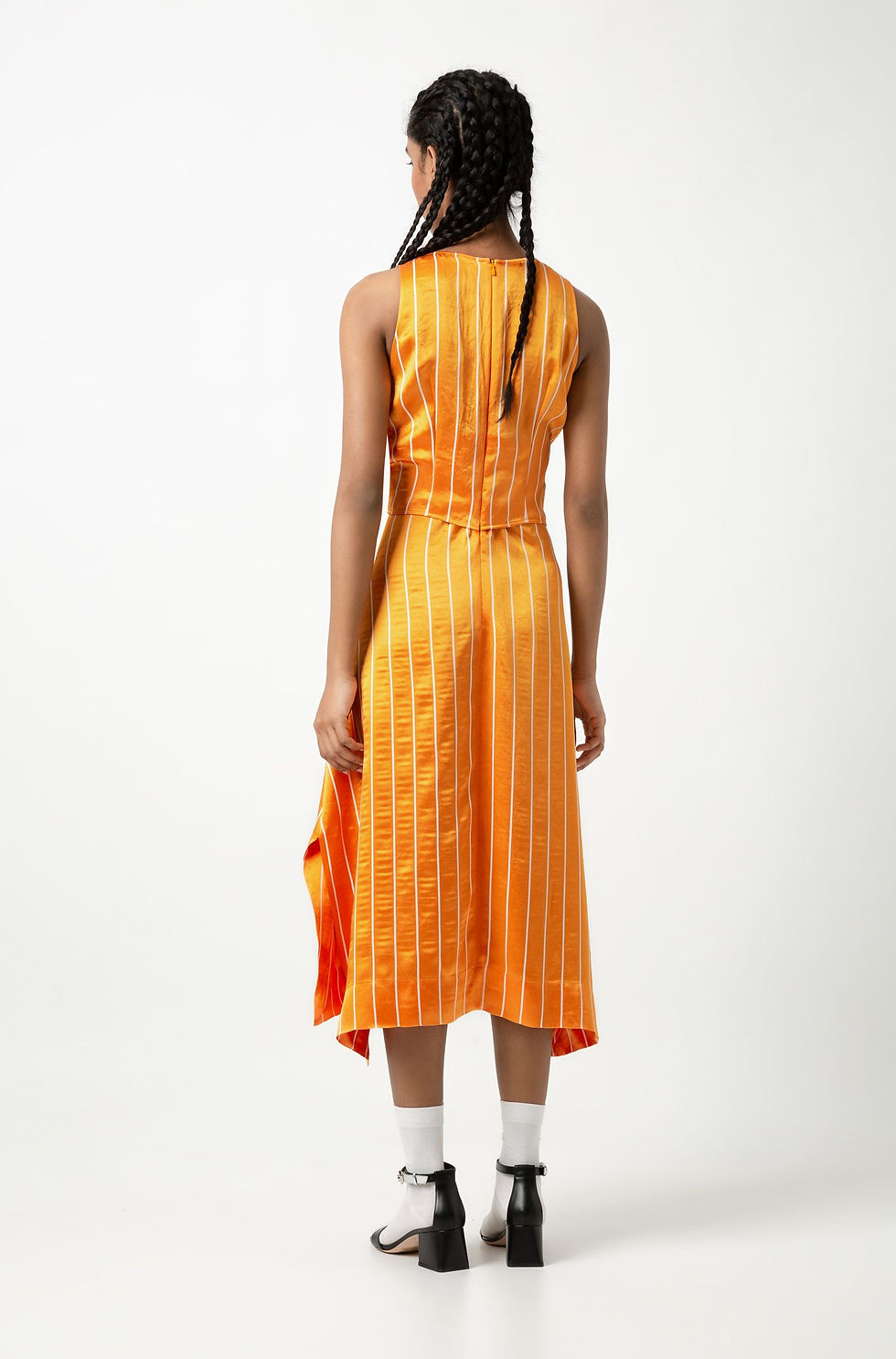Thumbnail: Striped Midi Dress with Tie Waist and Volant Overlay (NFKO20190037)