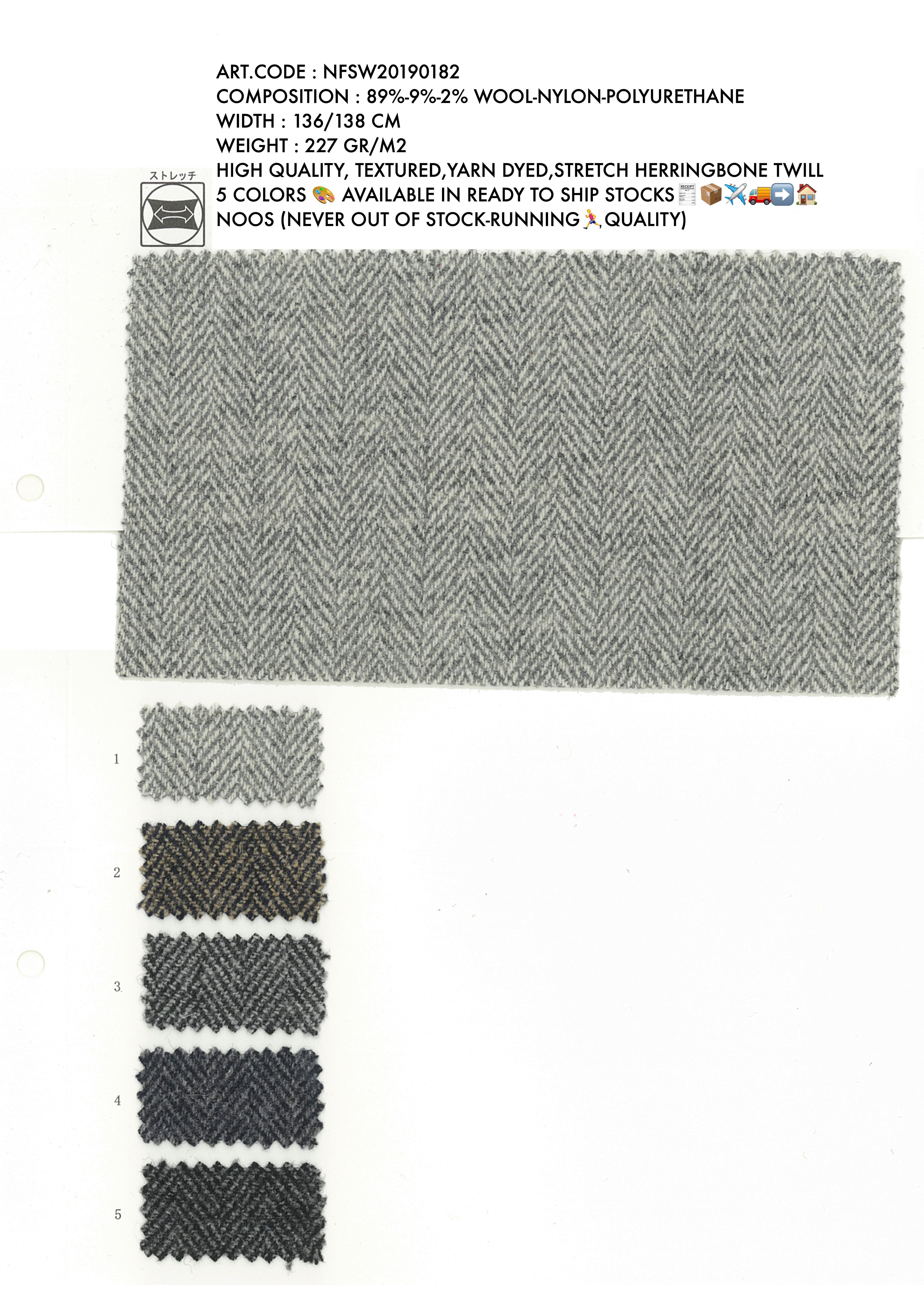 High Quality, Textured, Yarn Dyed, Stretch  Herringbone Twill (NFSW20190182)